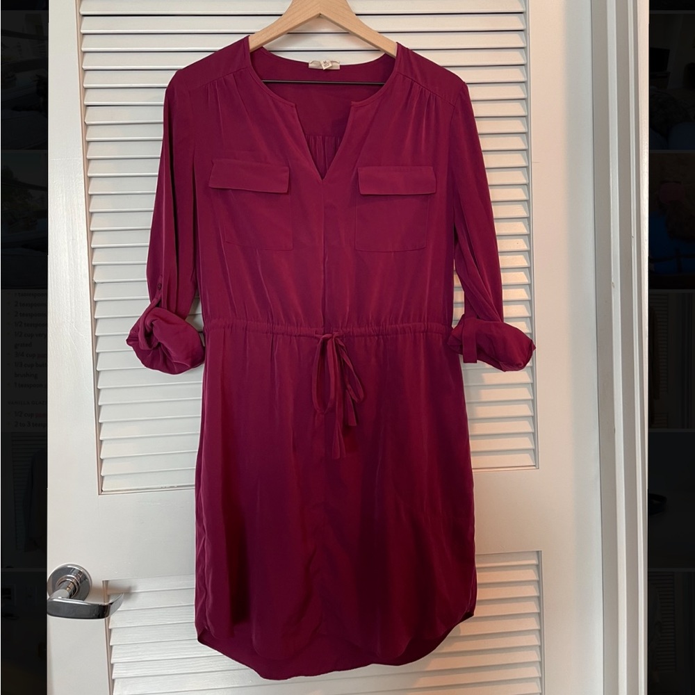 Fuchsia dress with roll up sleeves